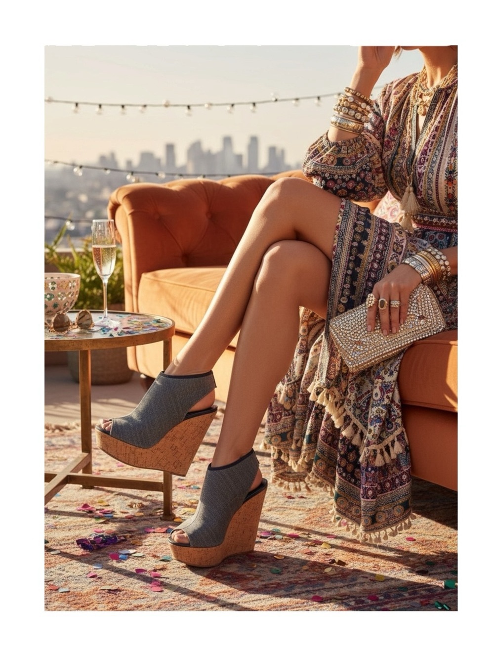 Stuart Weitzman  Chic Slingback Cork Platform Wedge Sandal  Gunmetal  6M